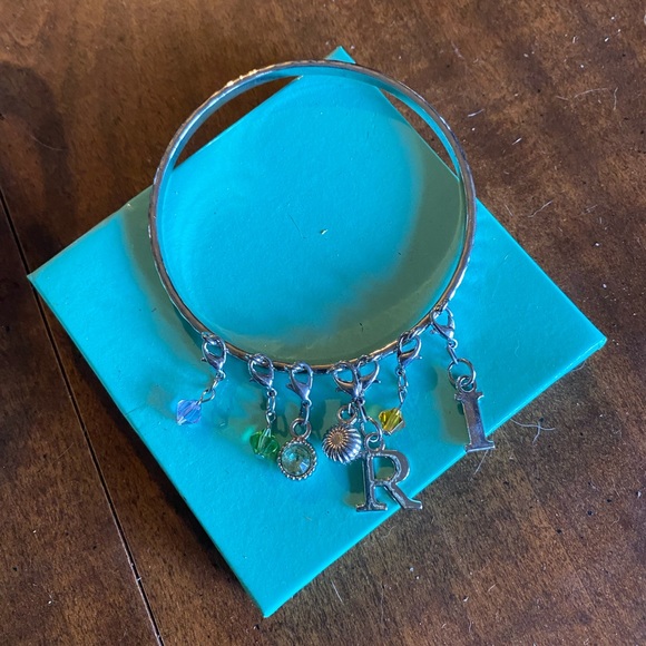 New OS Silver Bangle Bracelet with Charms - Picture 2 of 4